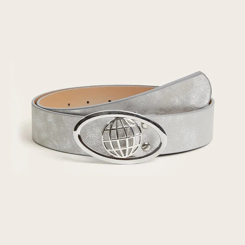 Retro oval buckle women's belt in thick PU leather with antique alloy fastener