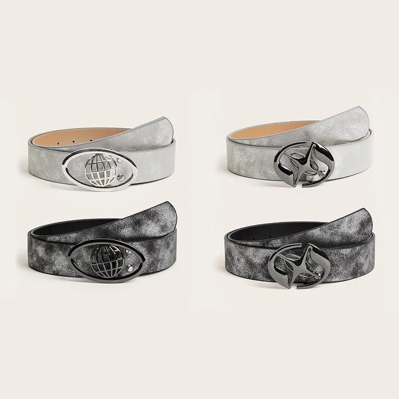 Retro oval buckle women's belt in thick PU leather with antique alloy fastener