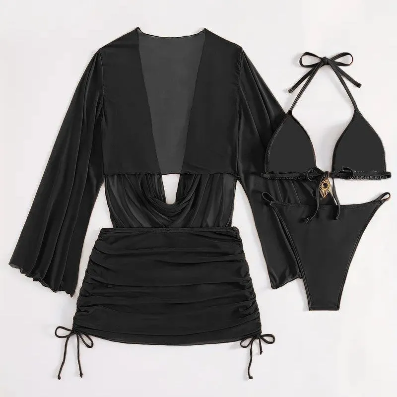 Women's dark brown lace-up bikini set on a mannequin, showing sleeveless briefs design.