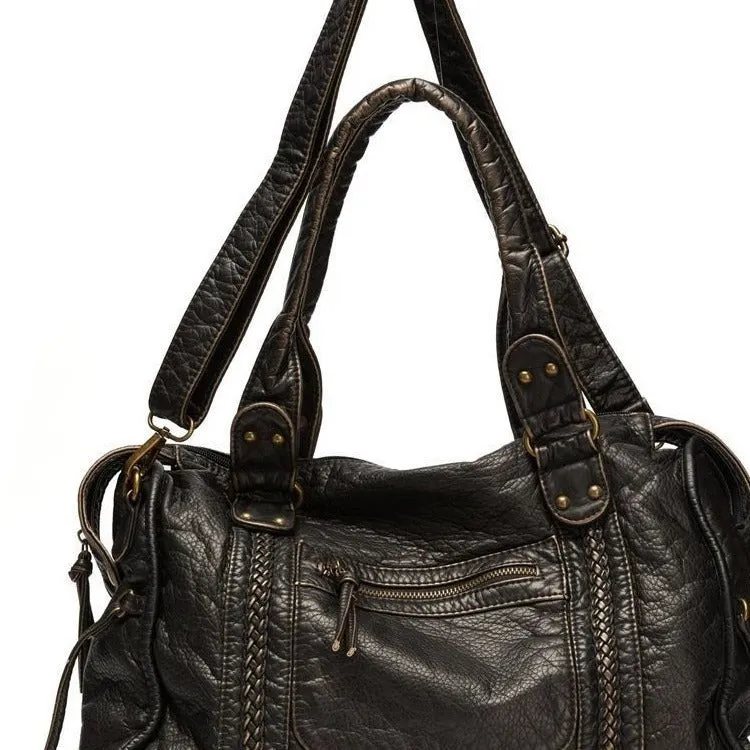 Women's retro messenger bag in soft PU leather with woven texture and horizontal square shape