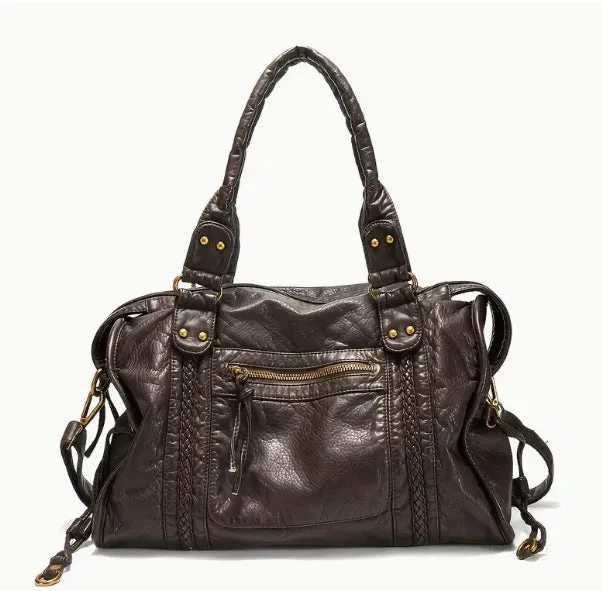 Women's retro messenger bag in soft PU leather with woven texture and horizontal square shape