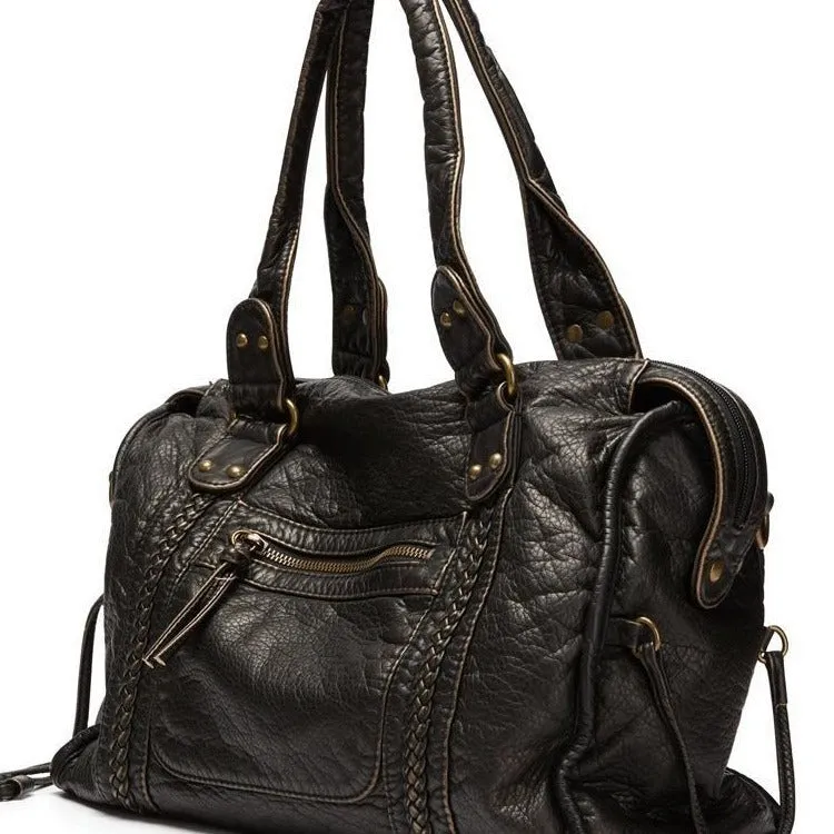Women's retro messenger bag in soft PU leather with woven texture and horizontal square shape