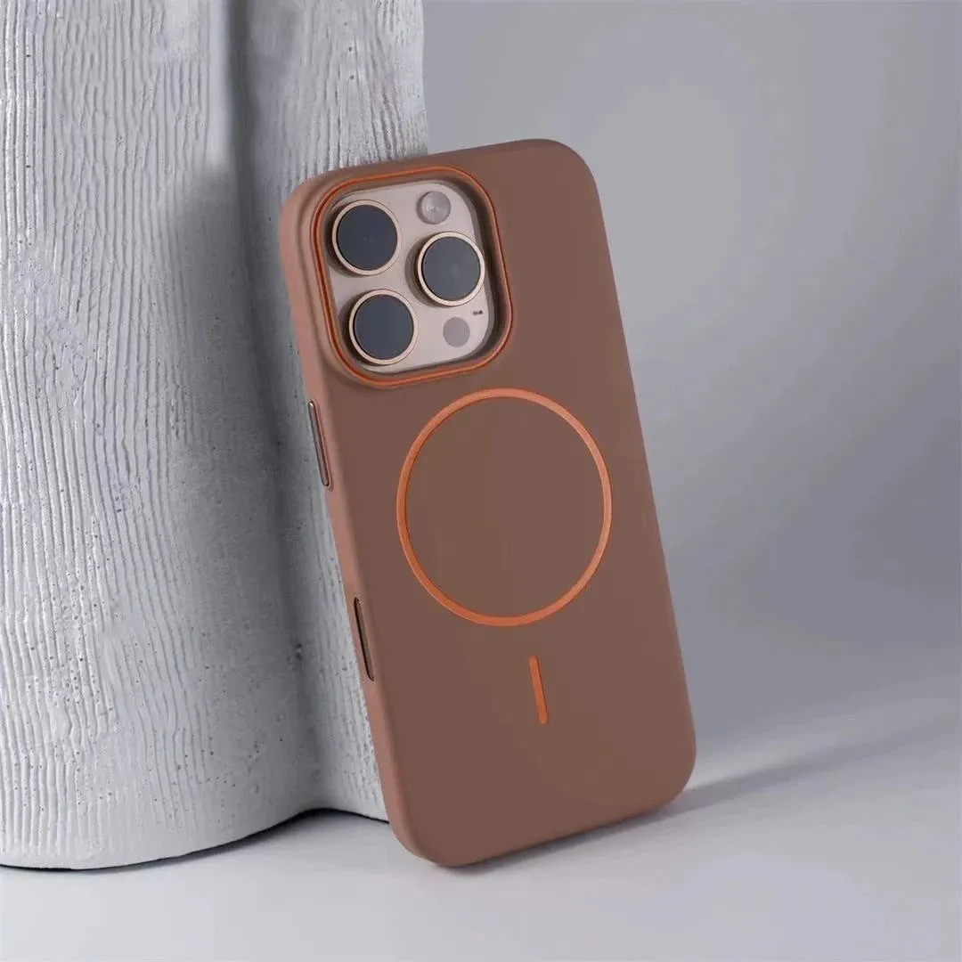 Frosted PC magnetic protective phone case for iPhone 16 in black with kickstand open