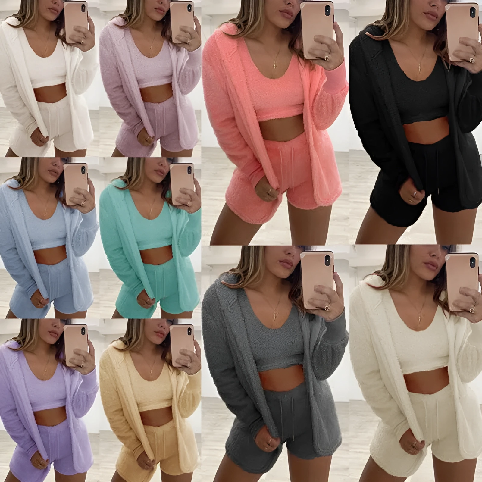 Women's three-piece fashion casual suit coat vest shorts solid colour street style collage stitching
