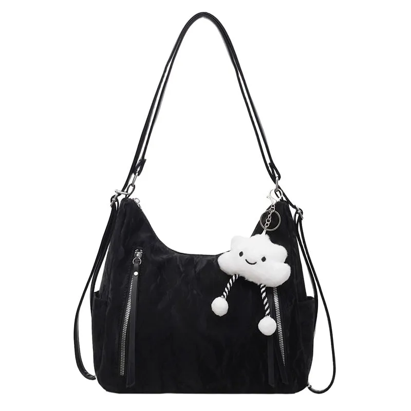 Women's soft PU fashion backpack with pendant accessory in multiple colour options