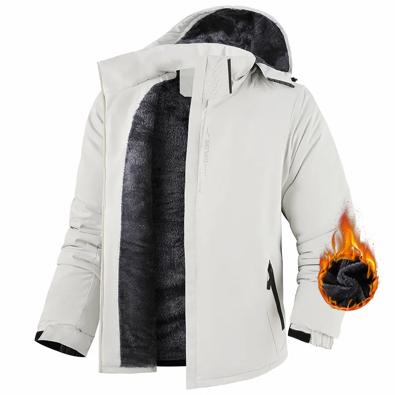 Autumn winter couple outdoor wind coat in beige, waterproof and breathable for hiking and camping