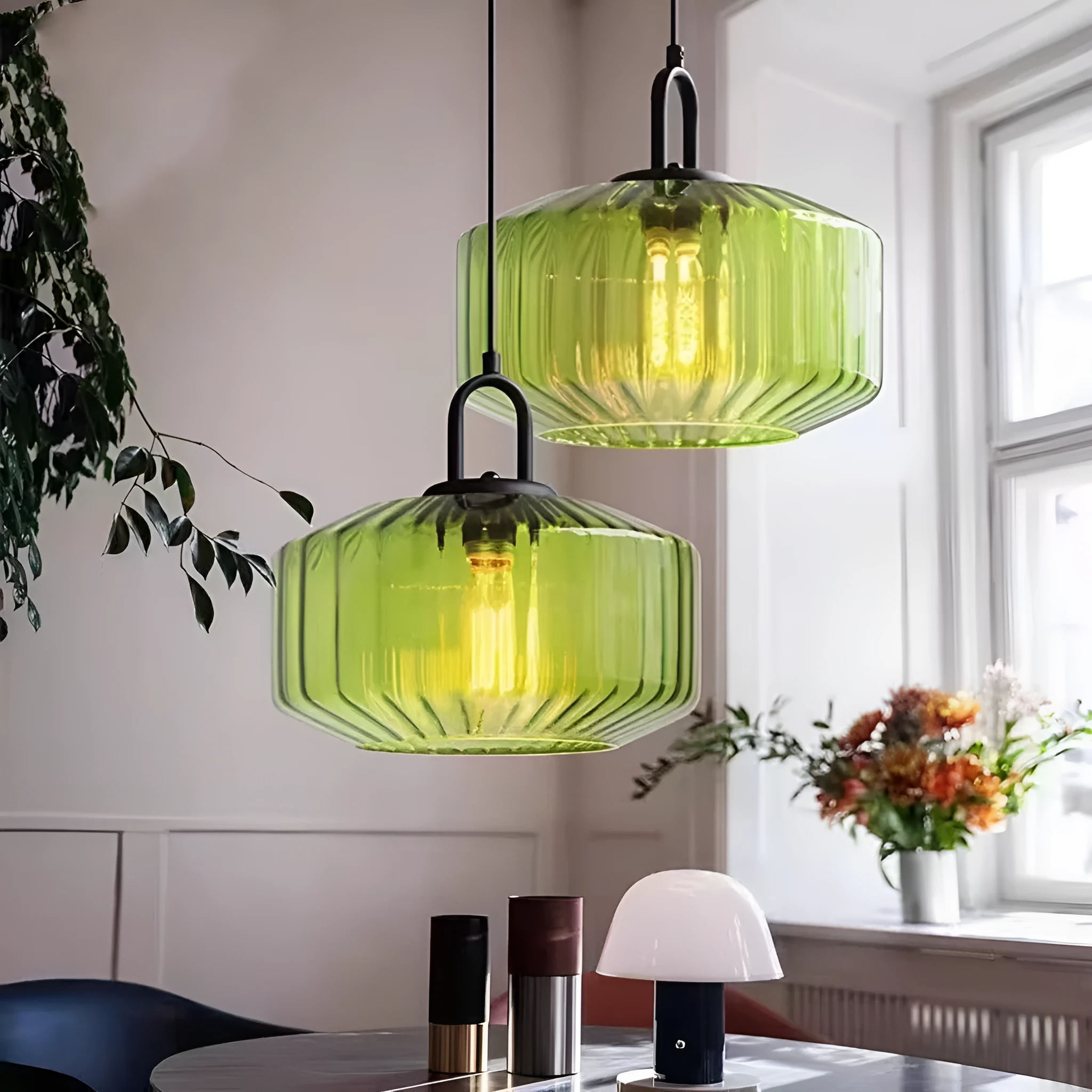 High grade stained glass chandelier with 4W warm light in amber colour, modern simplicity design