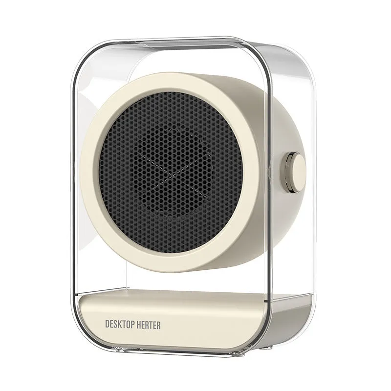 Beige desktop heater with 500W heating wire, two fan speeds, and automatic power-off, 196x266mm