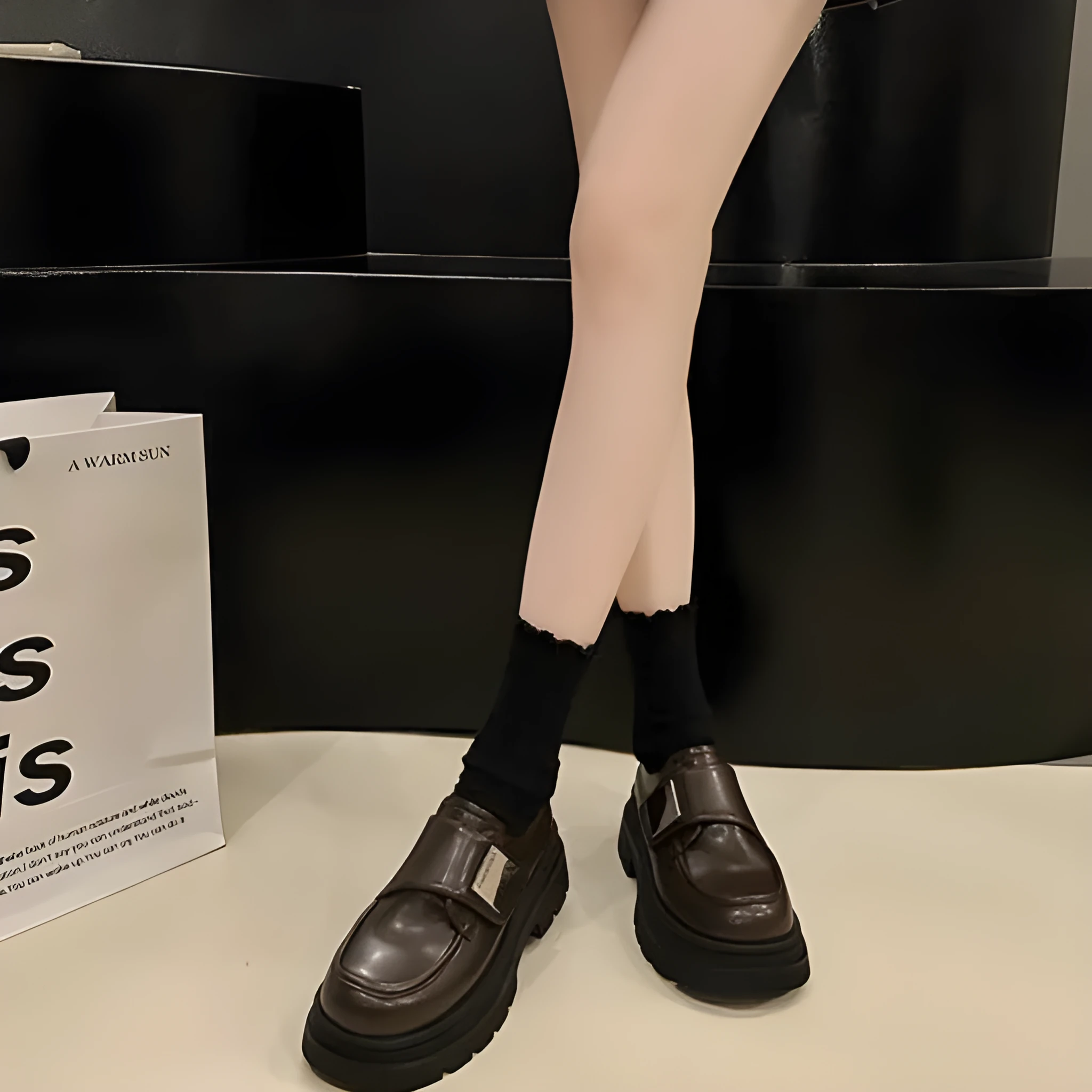 Women's black chunky heel square heel shoes with cross strap round toe low top microfiber upper
