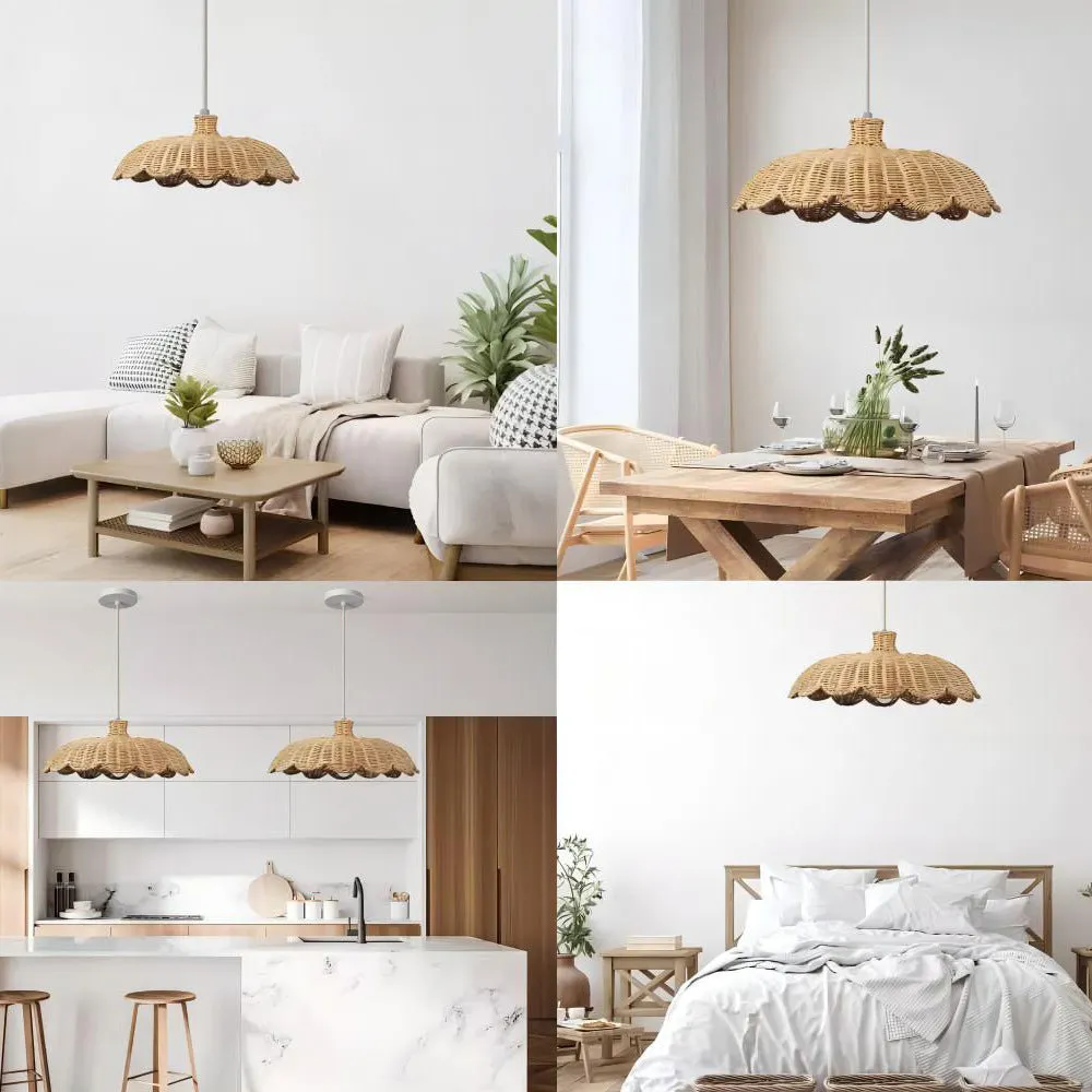 Hotel homestay retro bamboo ceiling lamp with woven rattan shade and acrylic panel, 46x20cm, in warm natural colour