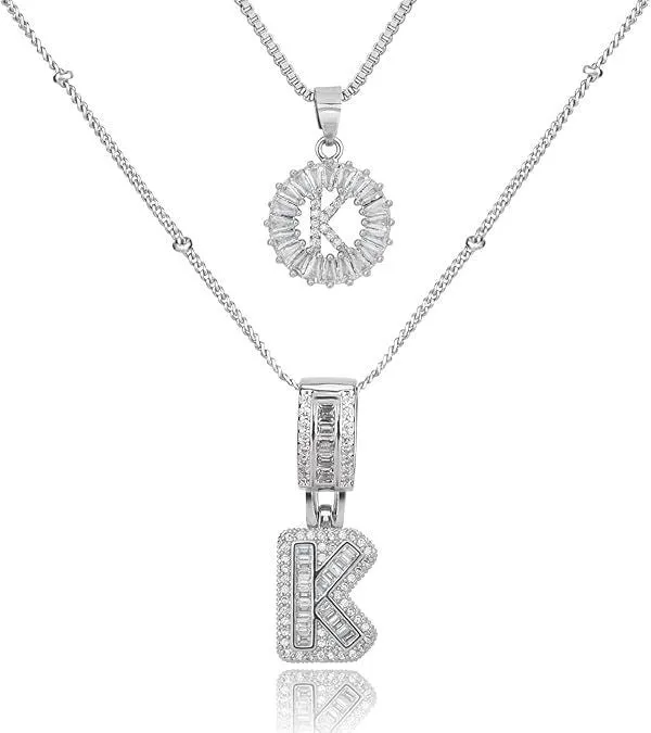 18K gold plated copper alphabet pendant necklace letter A with melon seeds chain on white background