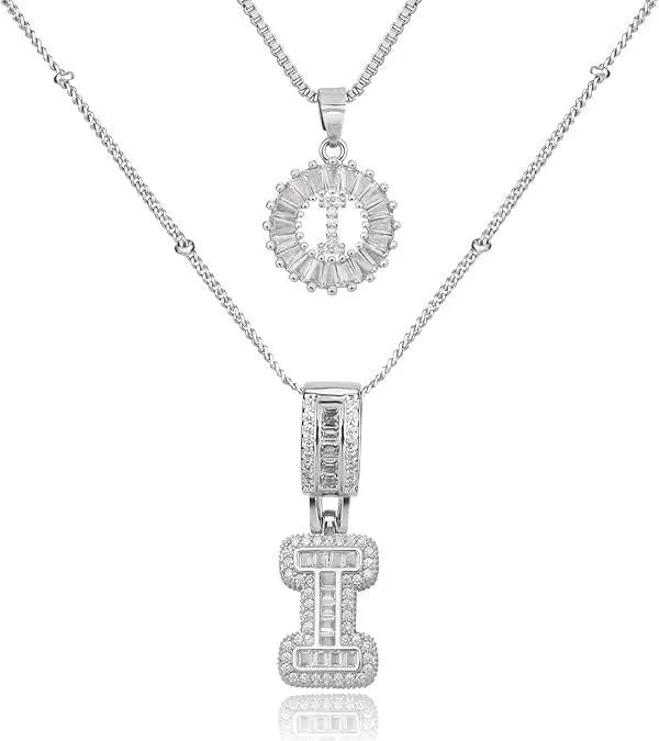 18K gold plated copper alphabet pendant necklace letter A with melon seeds chain on white background