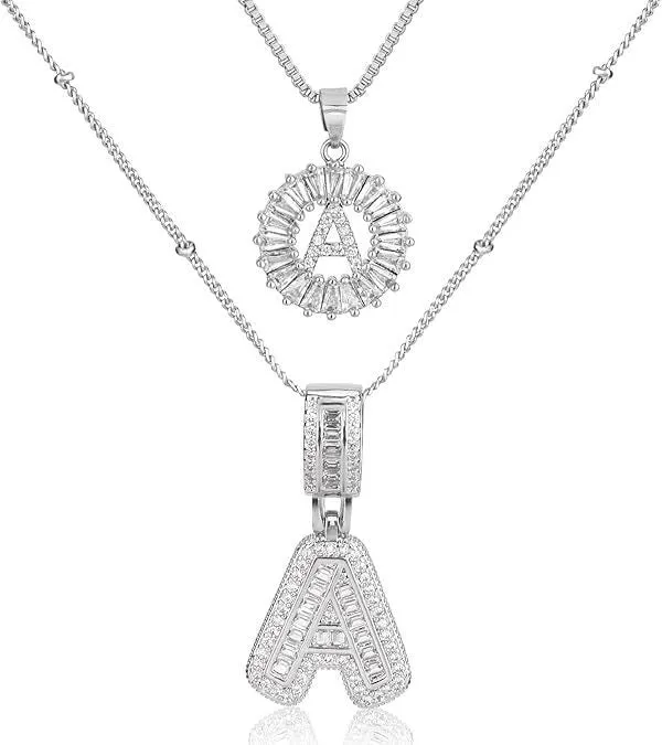 18K gold plated copper alphabet pendant necklace letter A with melon seeds chain on white background