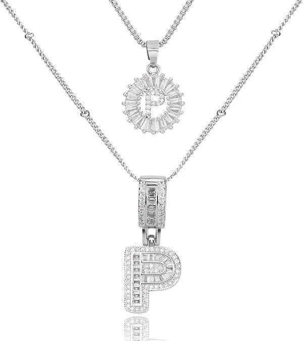 18K gold plated copper alphabet pendant necklace letter A with melon seeds chain on white background