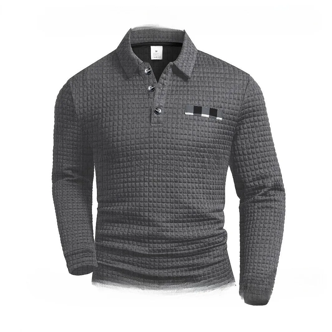 Trendy casual loose fit long sleeve waffle polo sweater in multiple colours for spring