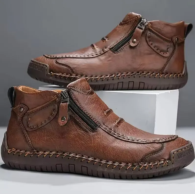 Chelsea plus size men's casual slip-on flat high top shoes with animal pattern and sewing line detail