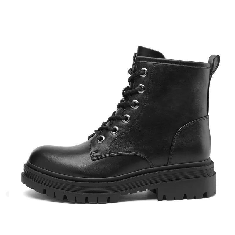 Women's flat lace up satin booties in black with over-the-knee sock length and lace-up front