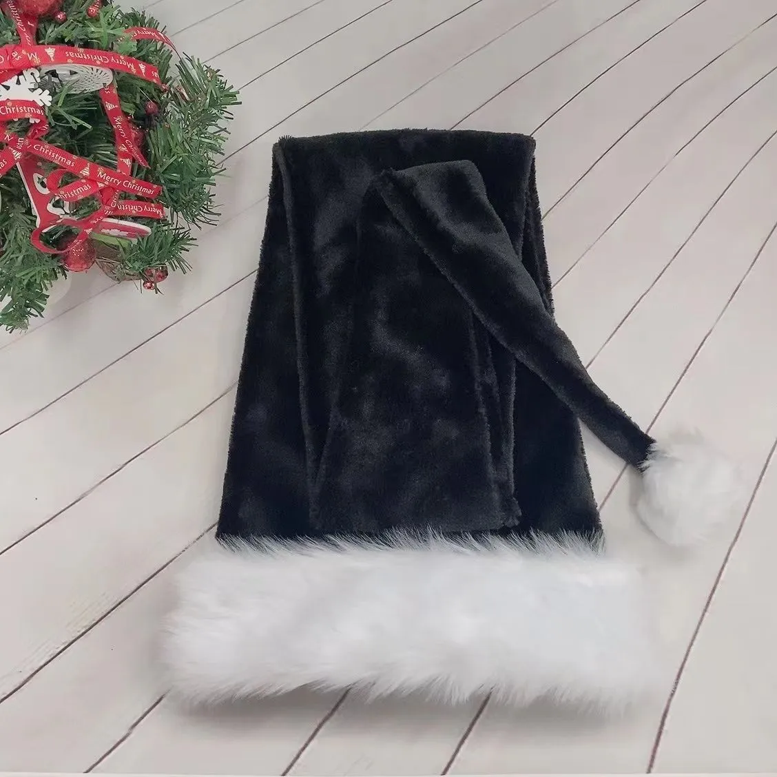 Extra long 1.5m polyester plush Christmas hat in red, with long tapered shape