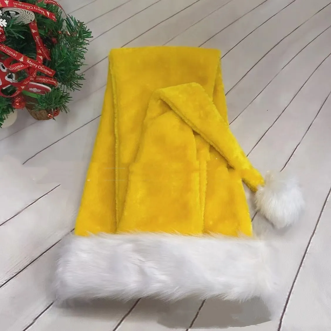 Extra long 1.5m polyester plush Christmas hat in red, with long tapered shape