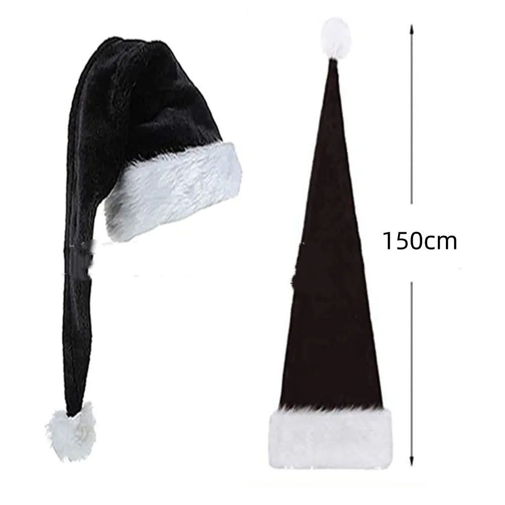Extra long 1.5m polyester plush Christmas hat in red, with long tapered shape