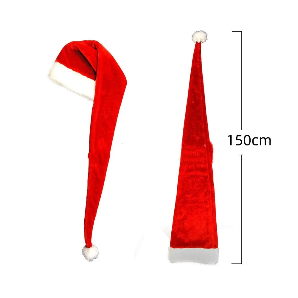 Extra long 1.5m polyester plush Christmas hat in red, with long tapered shape