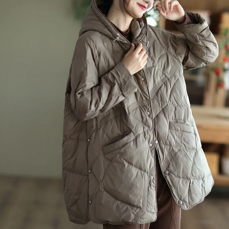 Women's warm loose fit single-breasted white duck down jacket in seven colours, sizes S to L