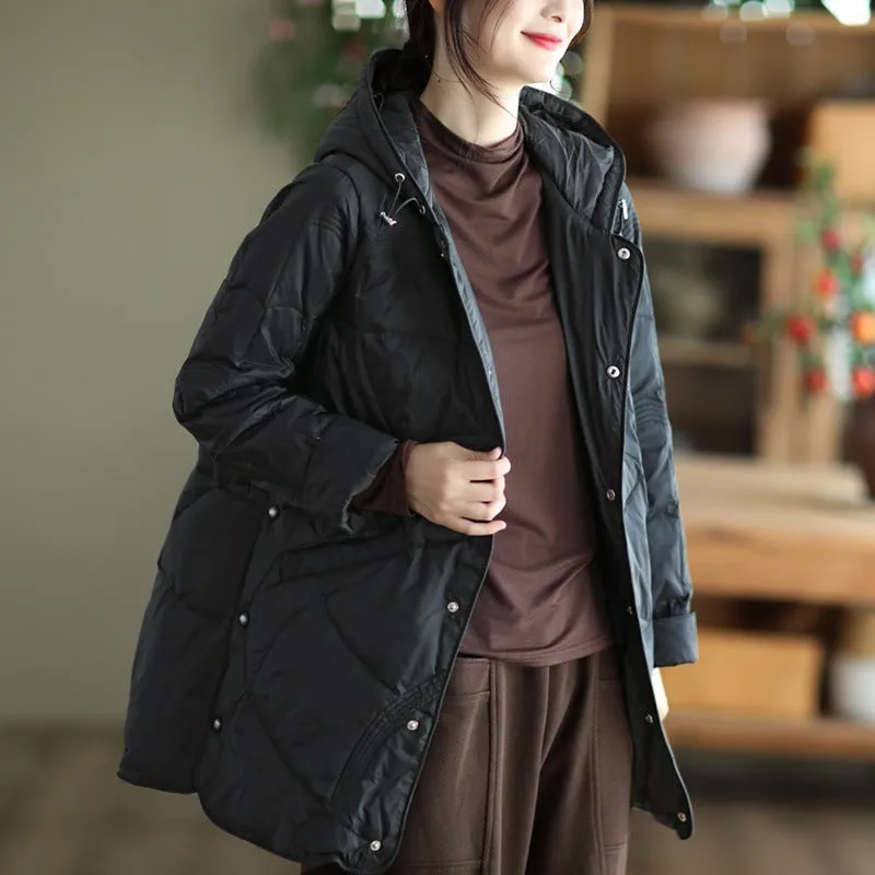 Women's warm loose fit single-breasted white duck down jacket in seven colours, sizes S to L