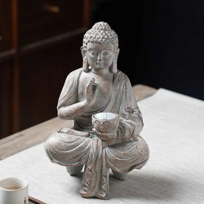 Solar lamp Chinese style lotus Buddha statue resin garden decoration 27cm with colour options A and B
