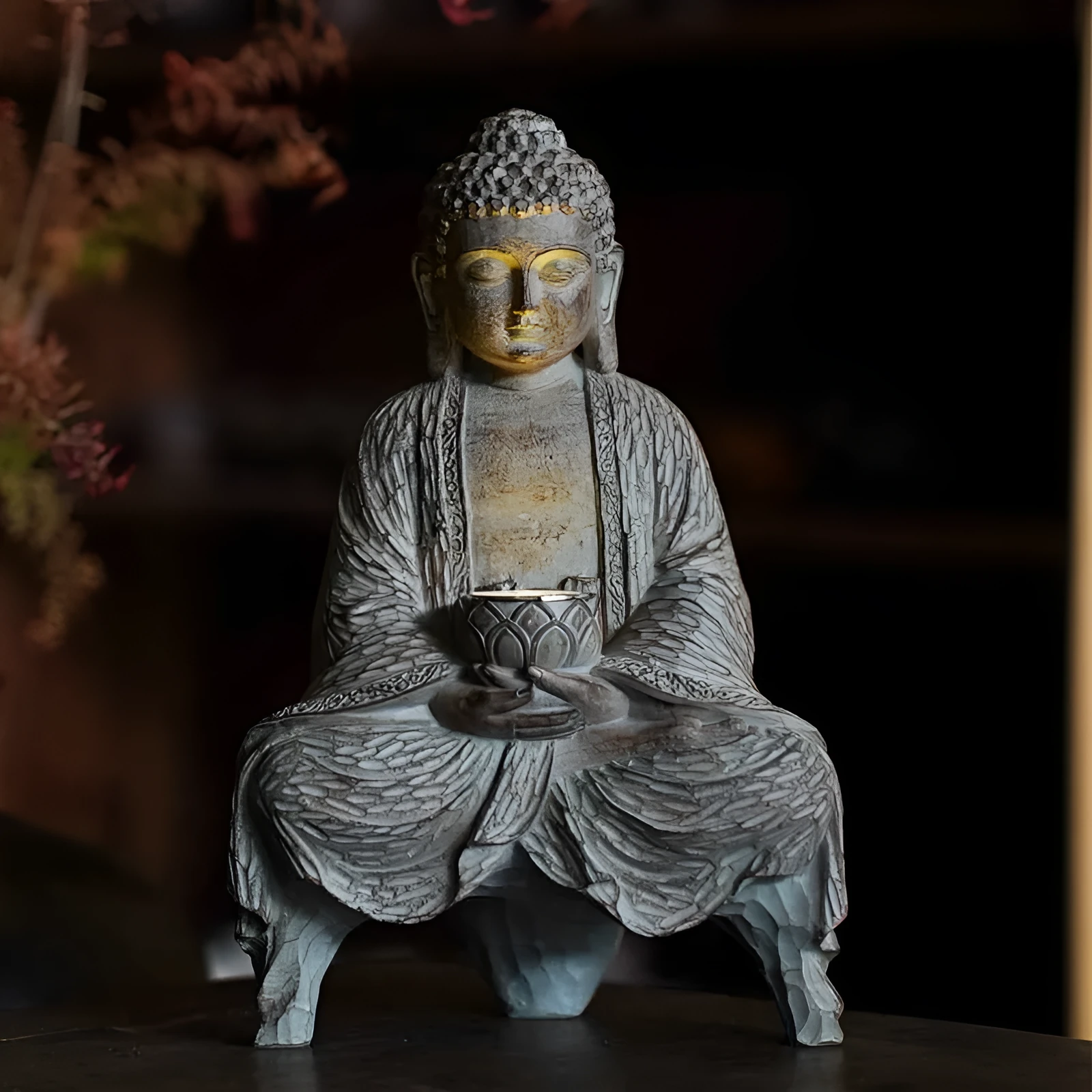 Solar lamp Chinese style lotus Buddha statue resin garden decoration 27cm with colour options A and B