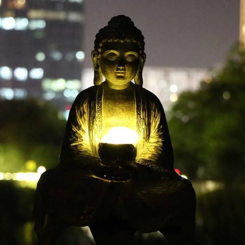Solar lamp Chinese style lotus Buddha statue resin garden decoration 27cm with colour options A and B