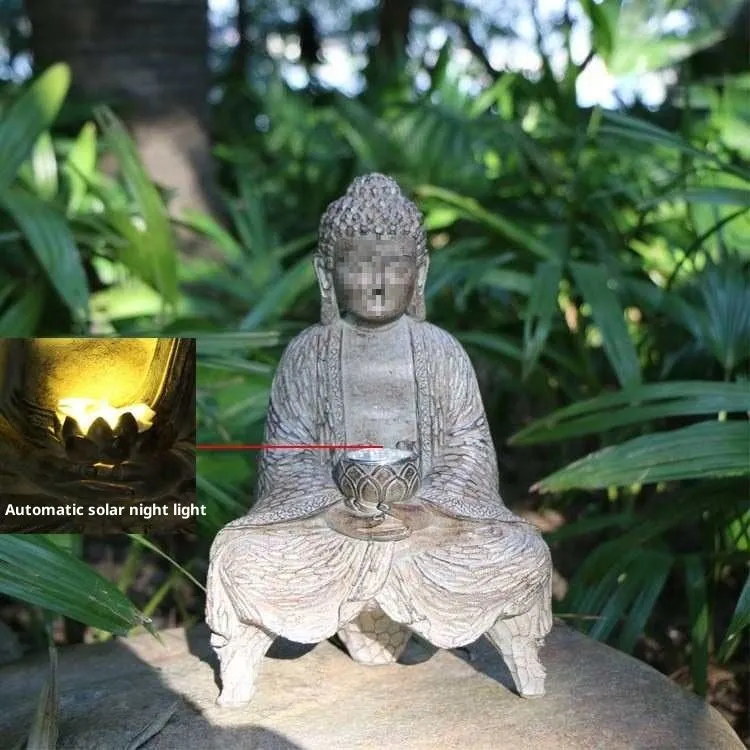 Solar lamp Chinese style lotus Buddha statue resin garden decoration 27cm with colour options A and B