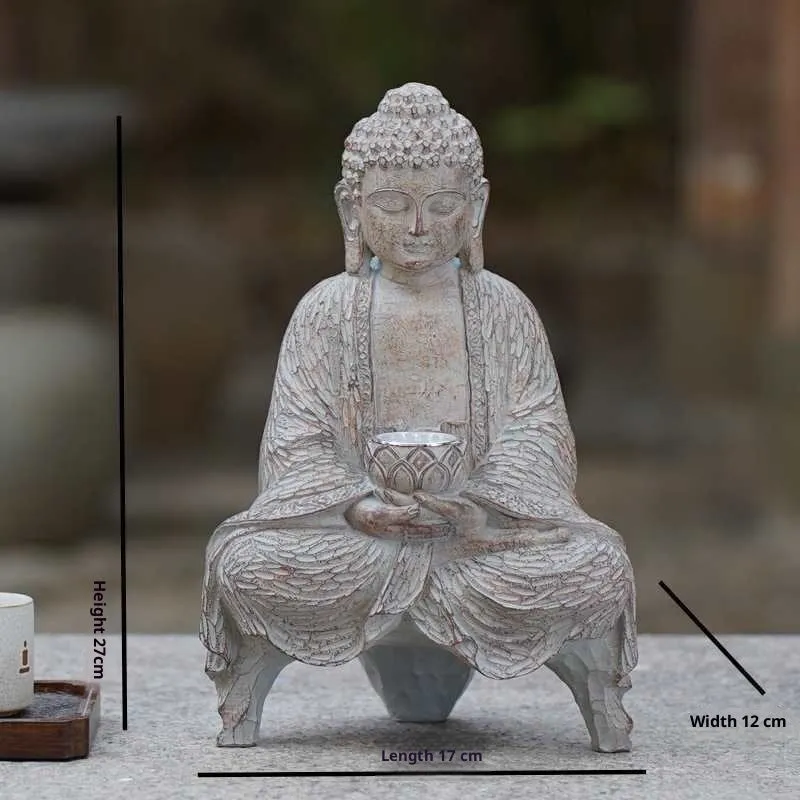 Solar lamp Chinese style lotus Buddha statue resin garden decoration 27cm with colour options A and B