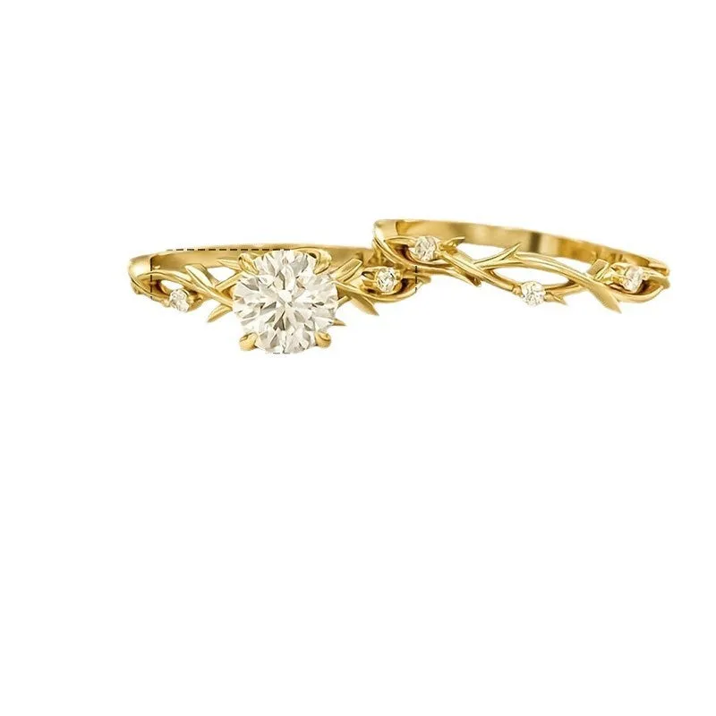 Rose gold simulation diamond couple rings on hand, copper geometric fashion OL style, sizes No 6-10