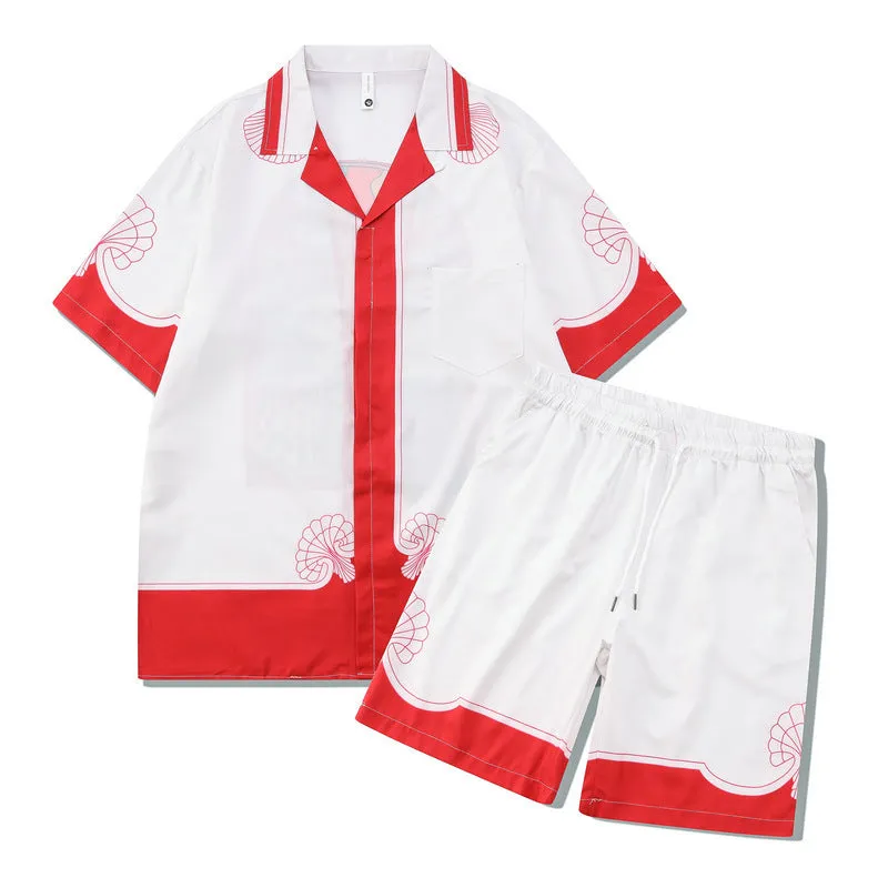 Men's plaid short sleeve beach outfit with matching trousers in European American style