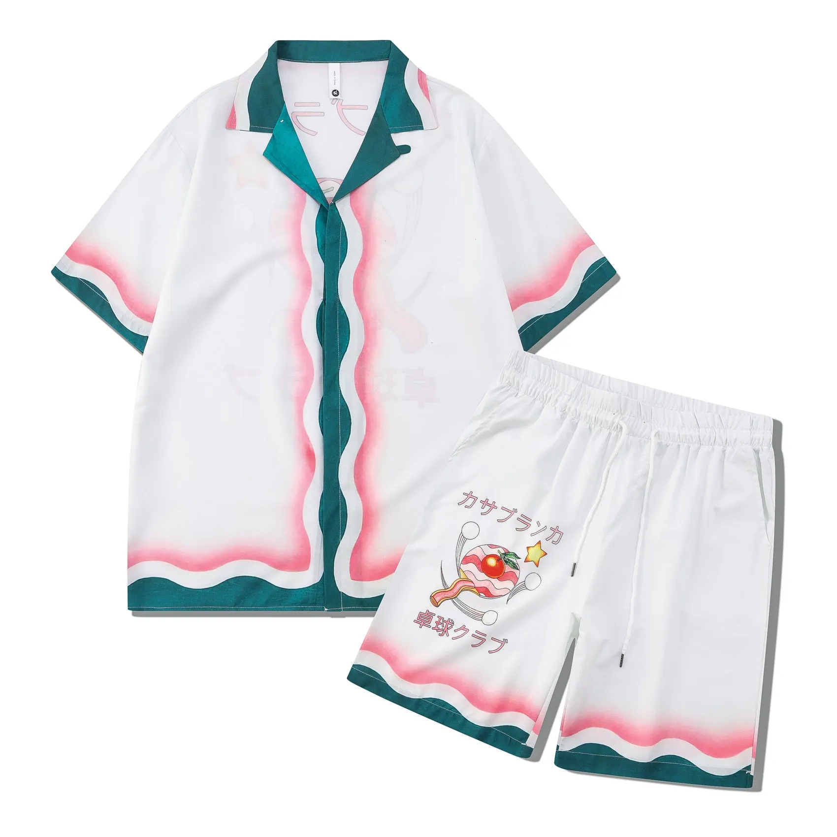 Men's plaid short sleeve beach outfit with matching trousers in European American style