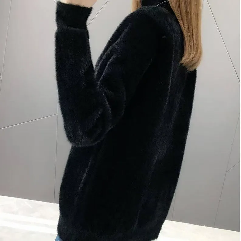Women's half turtleneck solid colour bottoming shirt long sleeve black cotton blend size S to XXL