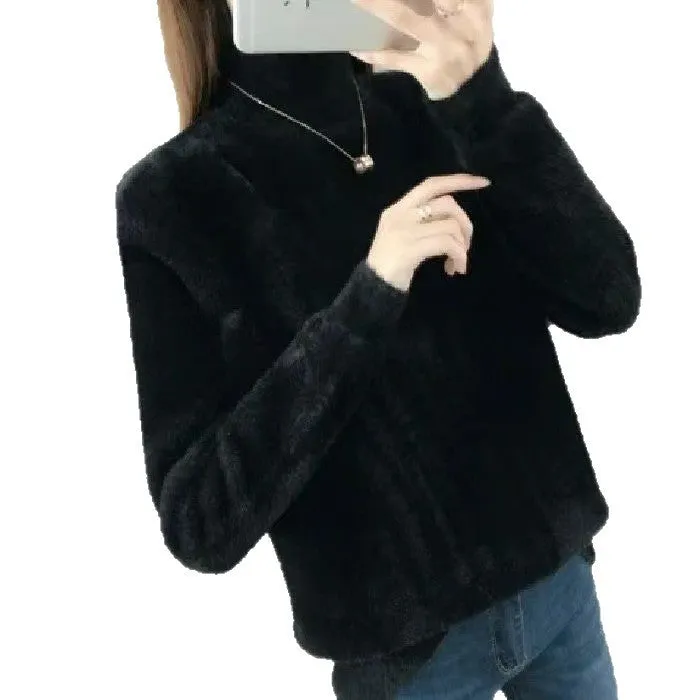 Women's half turtleneck solid colour bottoming shirt long sleeve black cotton blend size S to XXL