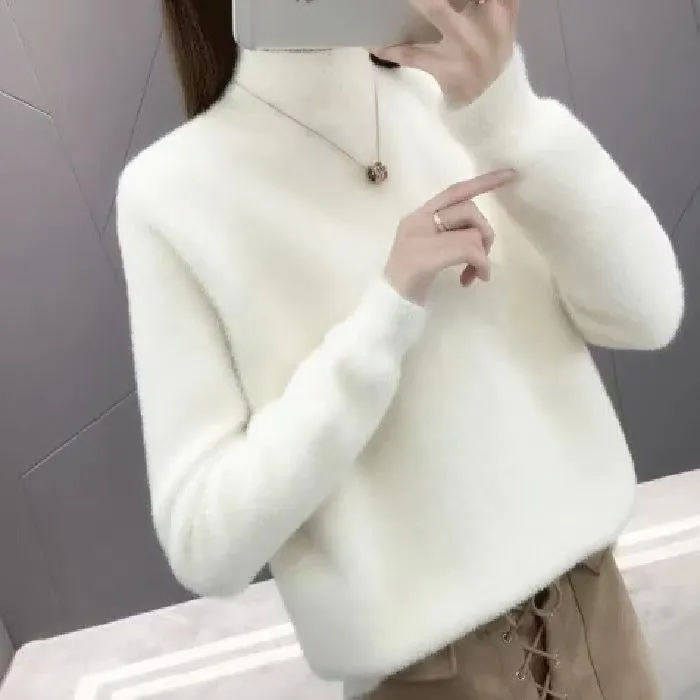 Women's half turtleneck solid colour bottoming shirt long sleeve black cotton blend size S to XXL