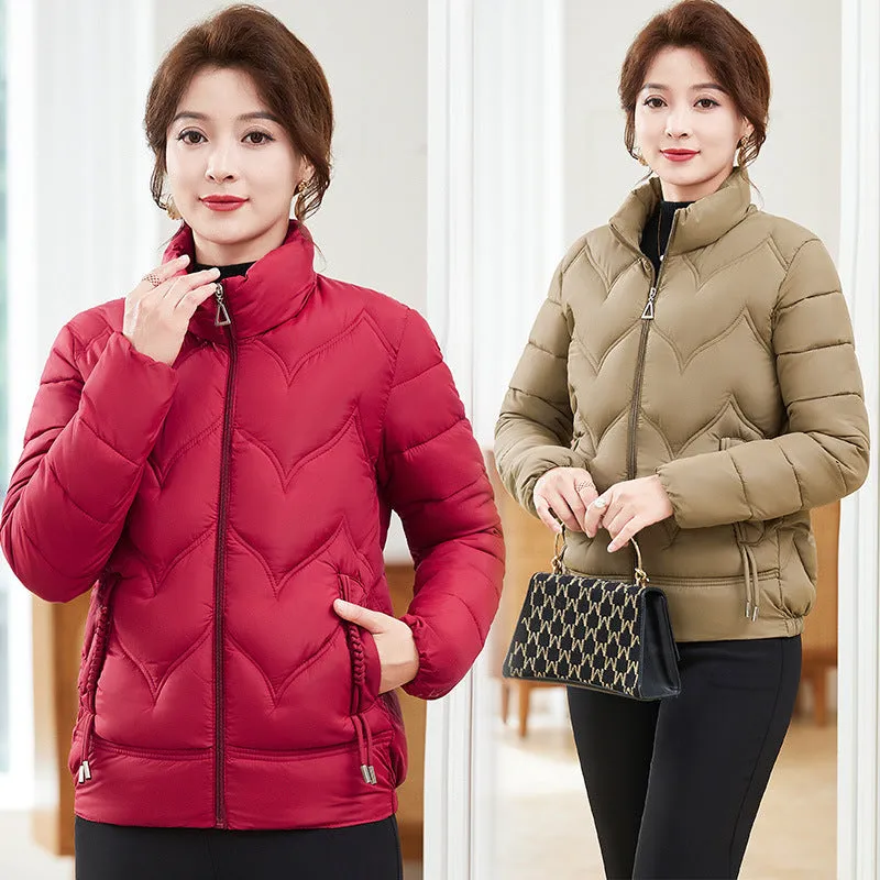 Women's pure cotton loose fit long sleeve stand collar blouse in solid colour