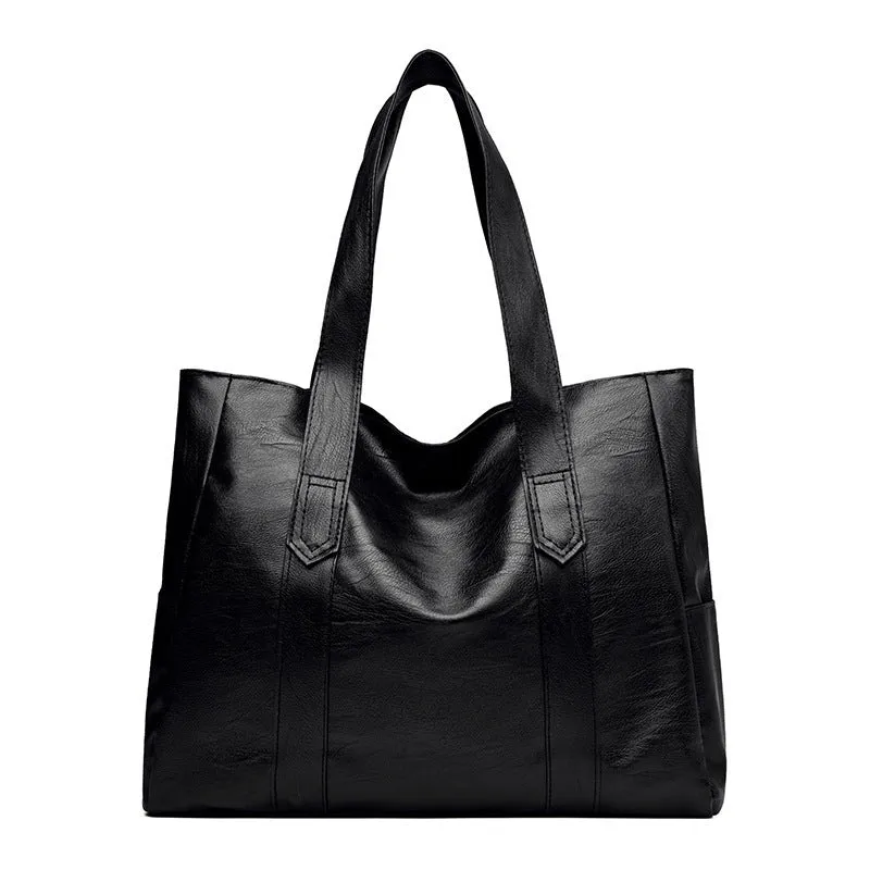 Retro soft PU tote handbag in yellowish brown with double shoulder straps and horizontal square shape