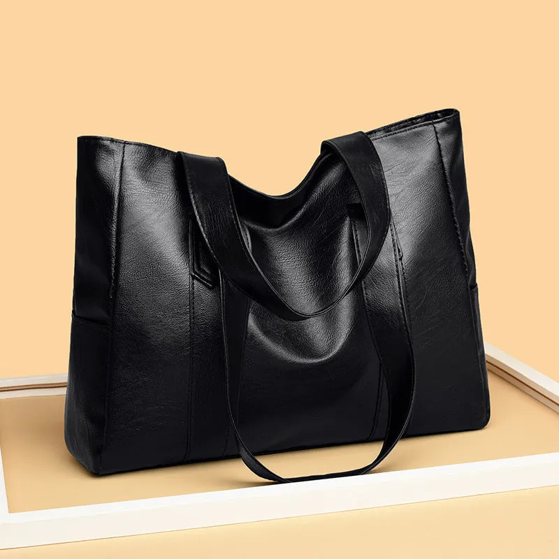 Retro soft PU tote handbag in yellowish brown with double shoulder straps and horizontal square shape