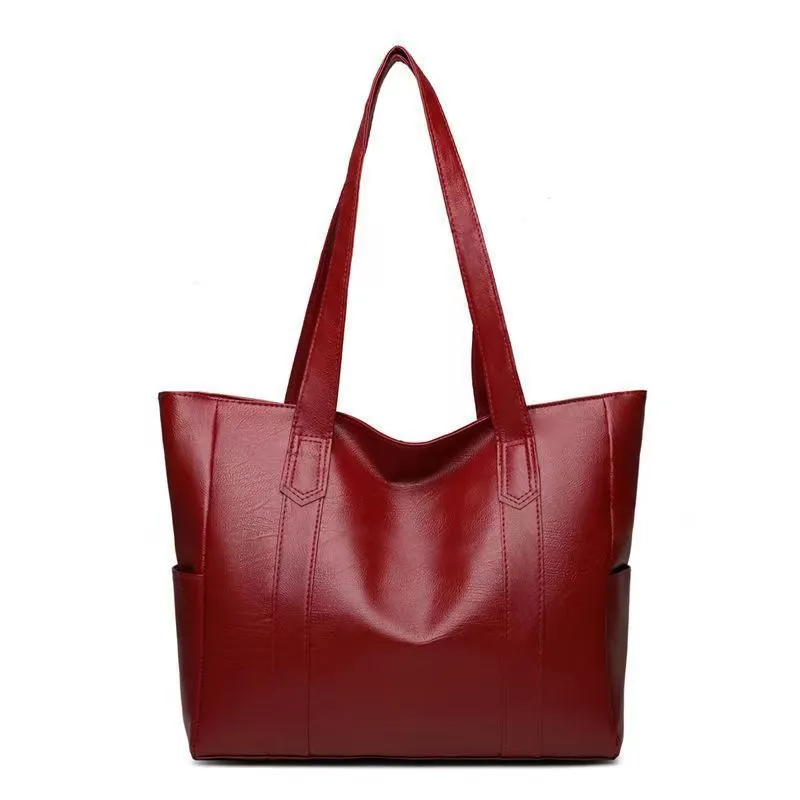Retro soft PU tote handbag in yellowish brown with double shoulder straps and horizontal square shape