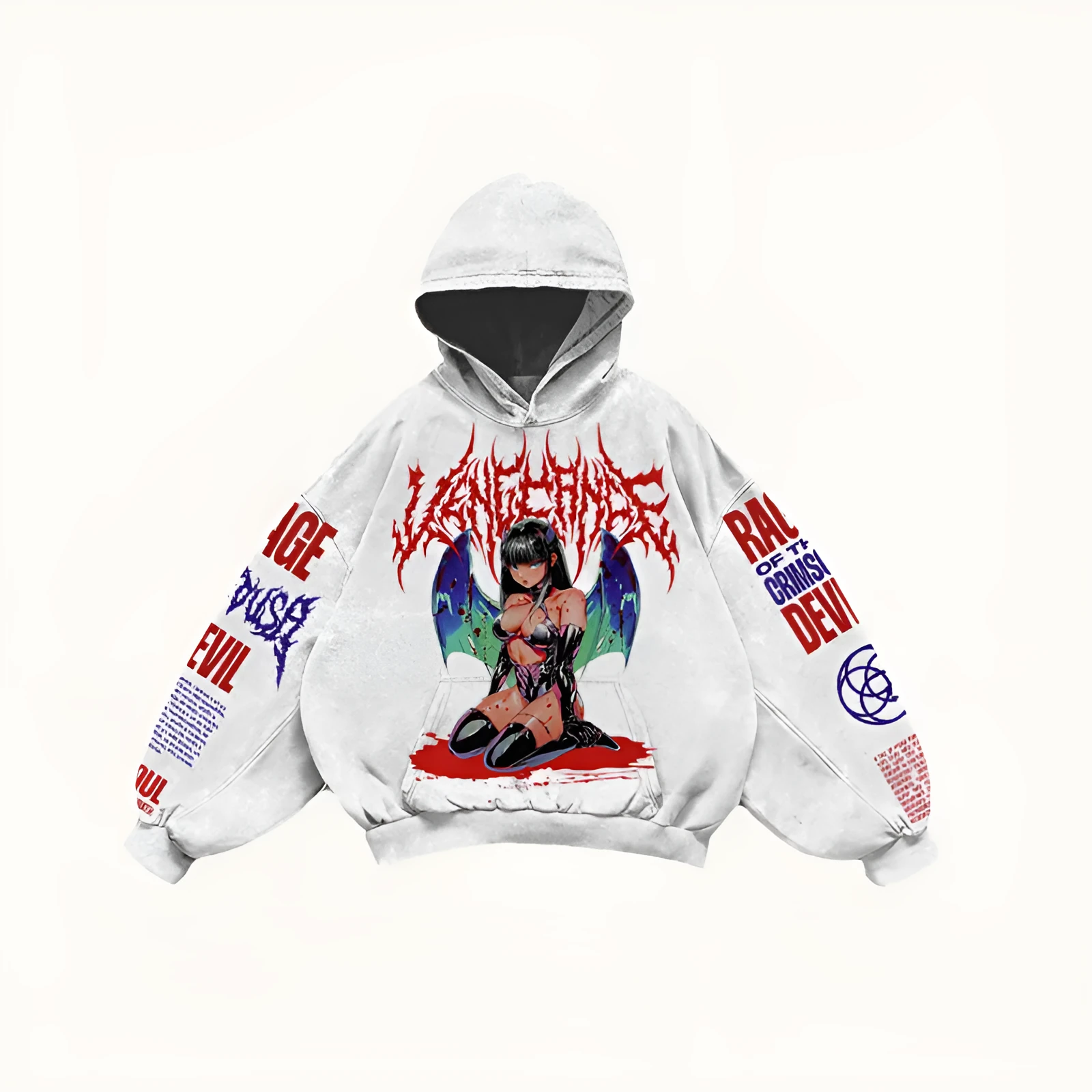 Men's printed hooded loose retro sweatshirt in black with long sleeves and hood