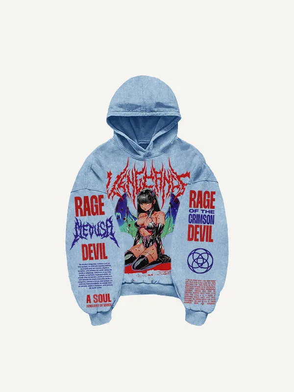 Men's printed hooded loose retro sweatshirt in black with long sleeves and hood