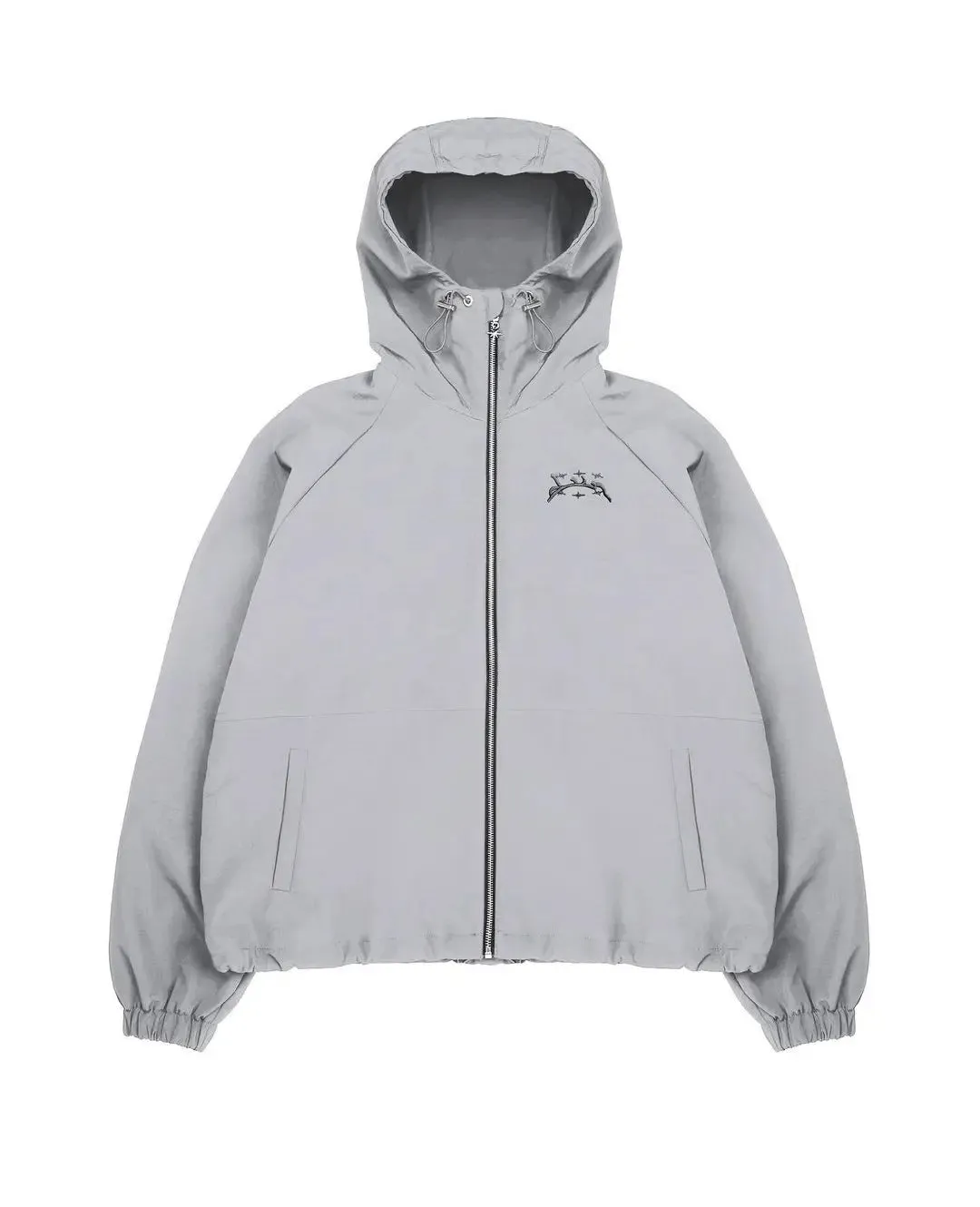 Men's British style hooded jacket in grey polyester fabric with loose fit design