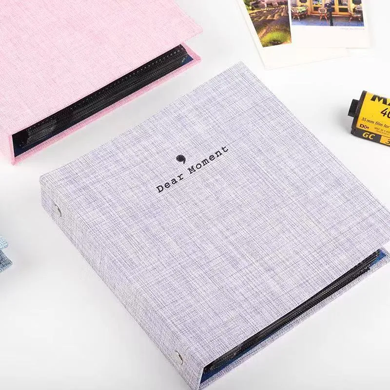 Cotton and linen loose-leaf pocket photo album for 3-inch and 5-inch prints with PP cover, beige colour