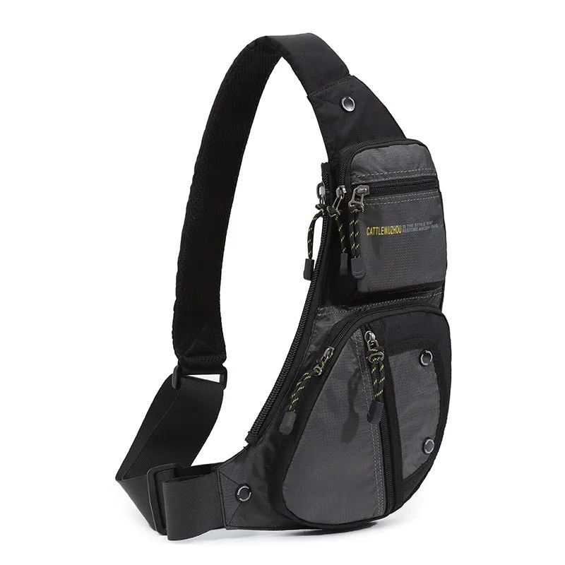 Men's nylon outdoor multi-functional shoulder messenger bag in black with extended storage