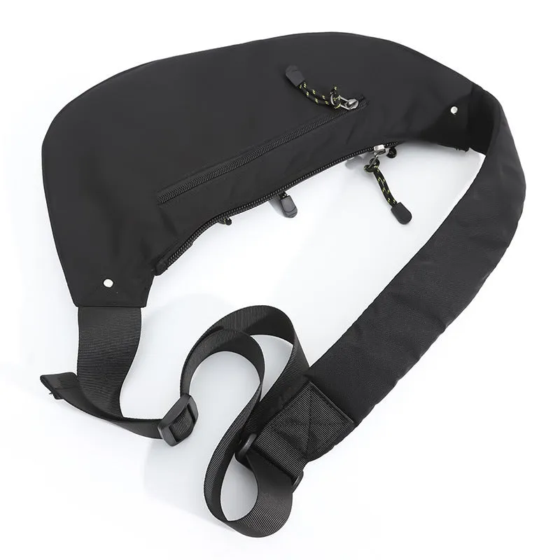 Men's nylon outdoor multi-functional shoulder messenger bag in black with extended storage
