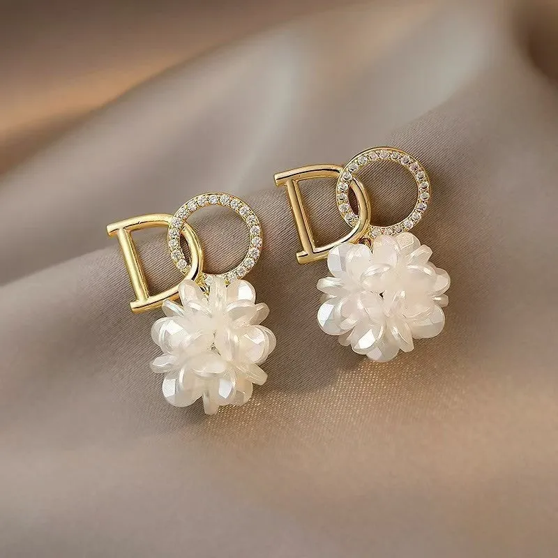 DO Letter Embroidered Ball Earrings in white colour women's trendy stud jewellery