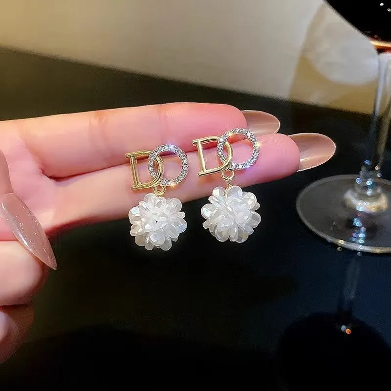 DO Letter Embroidered Ball Earrings in white colour women's trendy stud jewellery